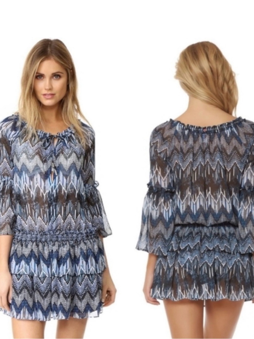 NWT Red Carter Indigo Blues Chiffon Beach Coverup Tunic Size 8 M